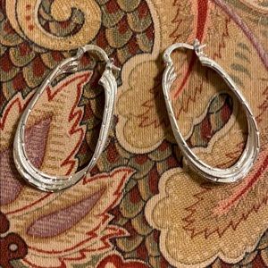 Beautiful Sterling Silver Elongated Hoop Earrings